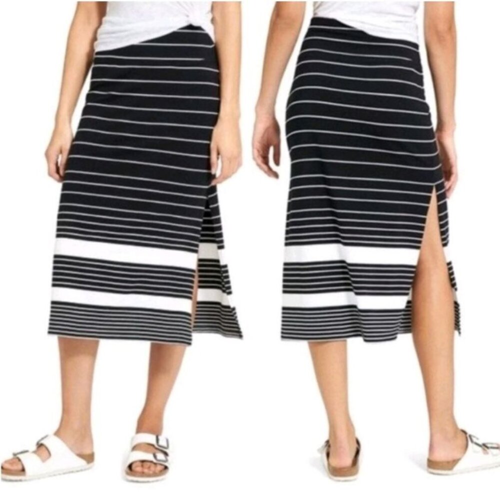 Athleta Black & White Stripe Oceana Midi Skirt